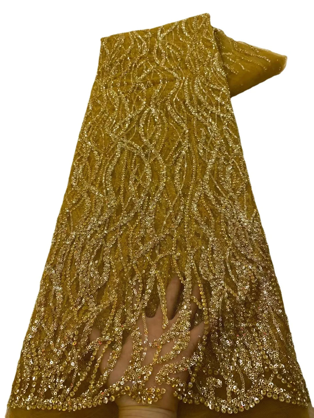 Luxury Gold African Swiss Voile Organza Top Quality Sequence HeavyHandmade Beaded Sequins Lace French Mesh Tulle