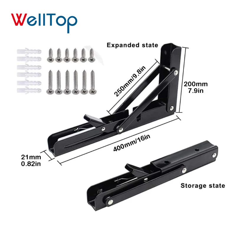 20.059 Furniture Hardware Heavy Duty Hidden Wall Mounted Folding Shelf Brackets Metal Triangle Shelf Brackets for Space Saving