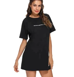 Black tall tee shirt for women split hem t shirt long cotton tshirt dress short sleeve