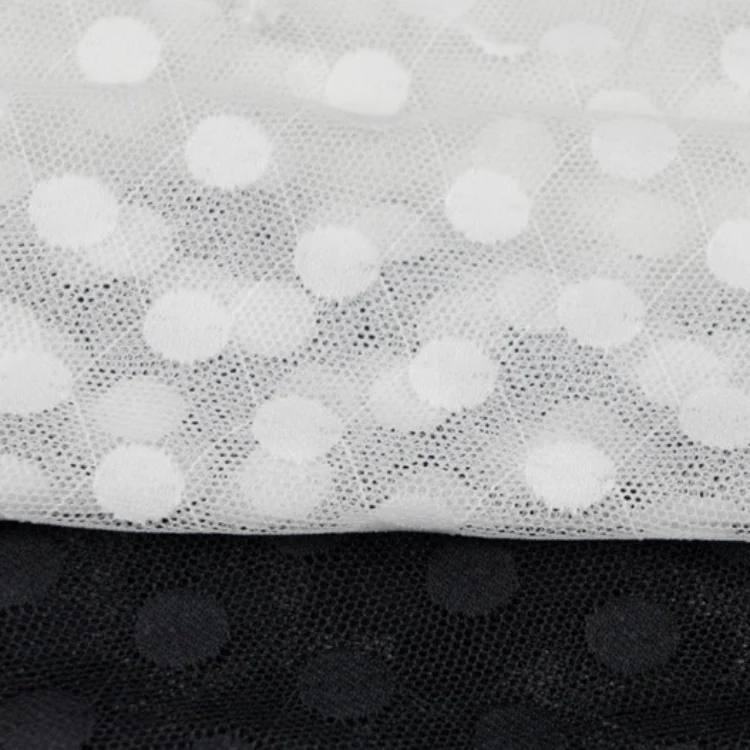 Large Dots Black White Nylon Spandex Tulle Polka Dot Fabric For Lingerie