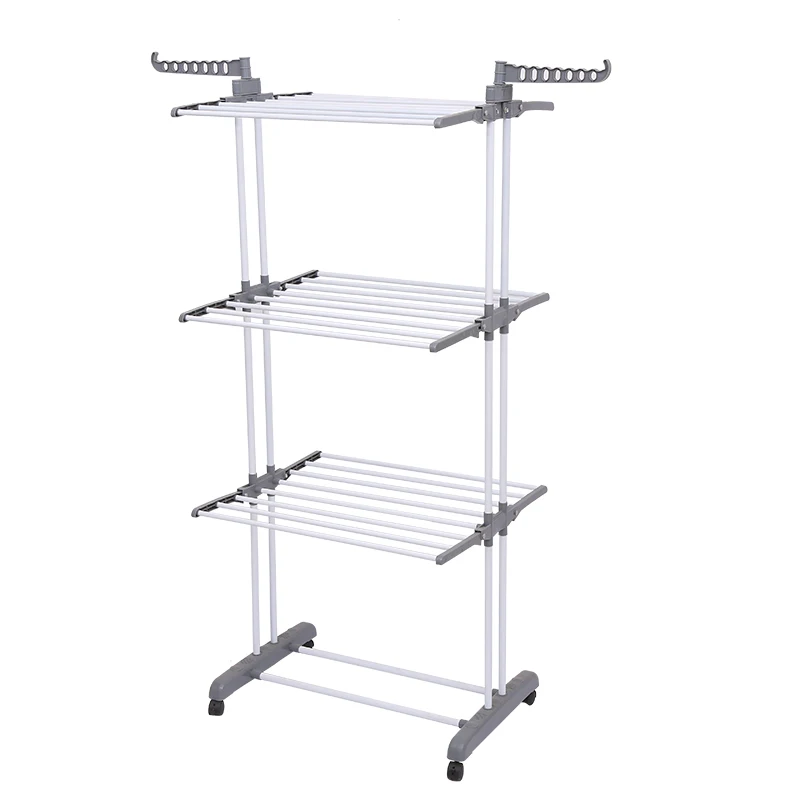 3 Tier Clothes Drying Rack Folding Laundry Dryer Rack Compact Storage Steel With Casters Indoor Outdoor