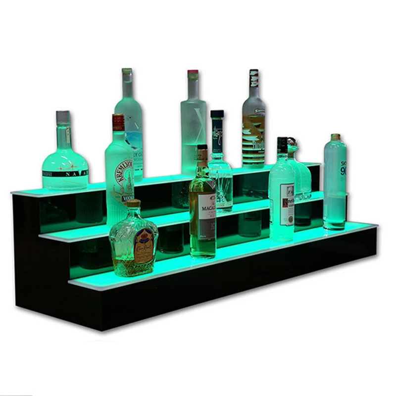 Custom acrylic liquor bottle display shelves 3 Step LED Lighted Liquor Bottle Shelf for wholesale