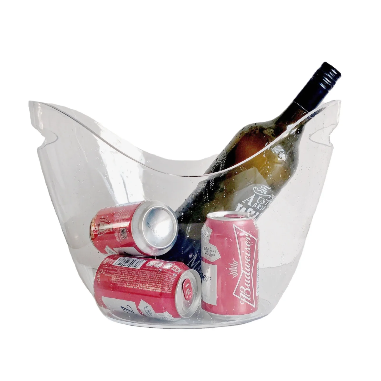 Hot Sale Custom Transparent Clear Table Wine Champagne Beer Plastic Ice Bucket 4L 8L 12L With Handles For Parties and Hotel