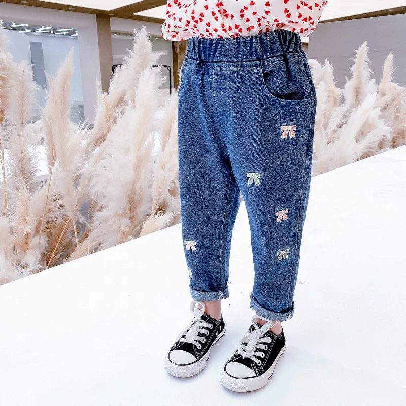 SKYKINGDOM gz longchan Styles Fashion Girl Jean Pants Casual Elastic Waist Washed Blue Denim Kids Boutique Outfit New Jeans girl