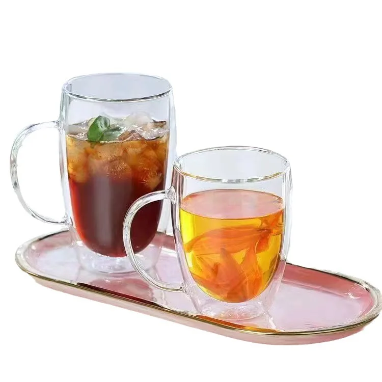 Hot Selling 250ml/350ml/450ml Transparent Double Wall Coffee Cups Glass Mug With Handle
