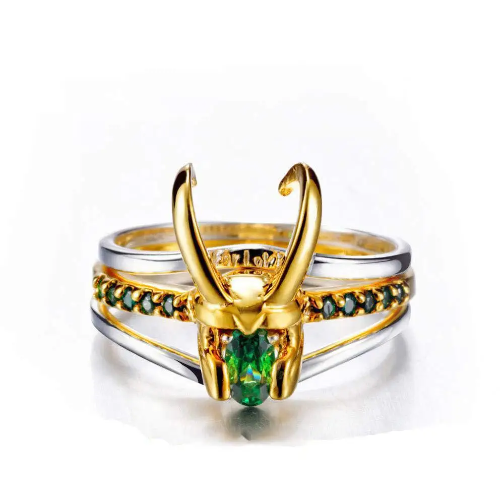 Позолоченные Кольца для шлема Loki с цирконием в одном кольца Marvel новые мужские мальчиков модные из цинкового сплава трех кристианцев