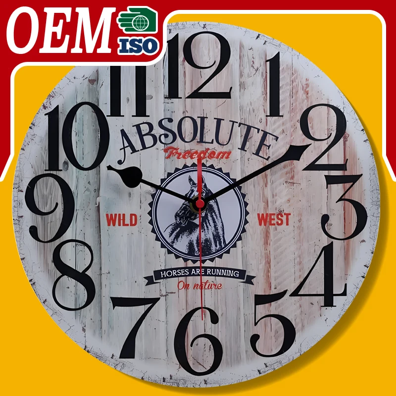 12 inch MDF Wall clock Vintage art Home Decor Gift Living Room watch 30 cm antique Wall clock