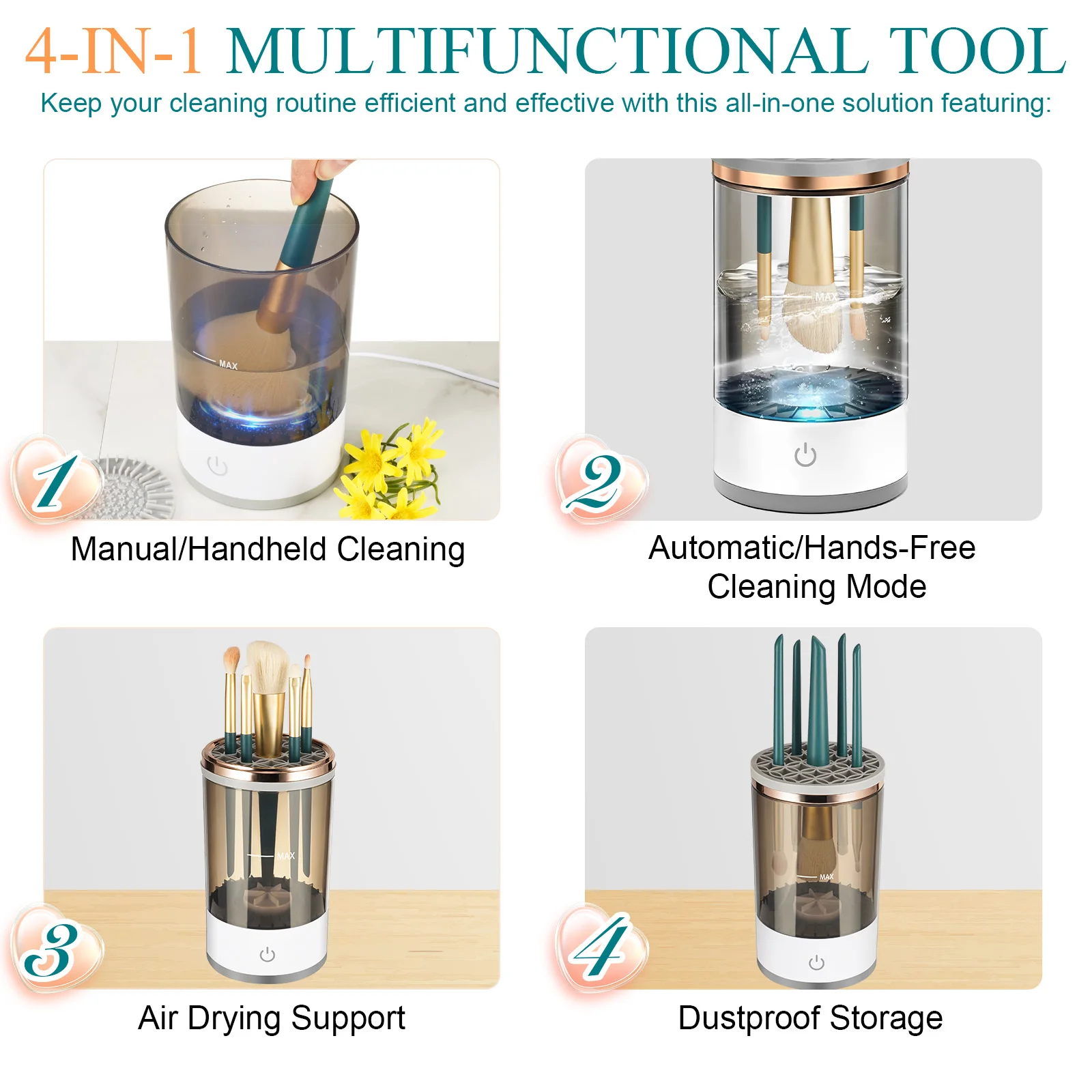 Private Label Makeup Brushes Set Automatic Cosmetic Brush Cleaner Tools Electric Makeup Brush Cleaner Machine With Clean Mat
