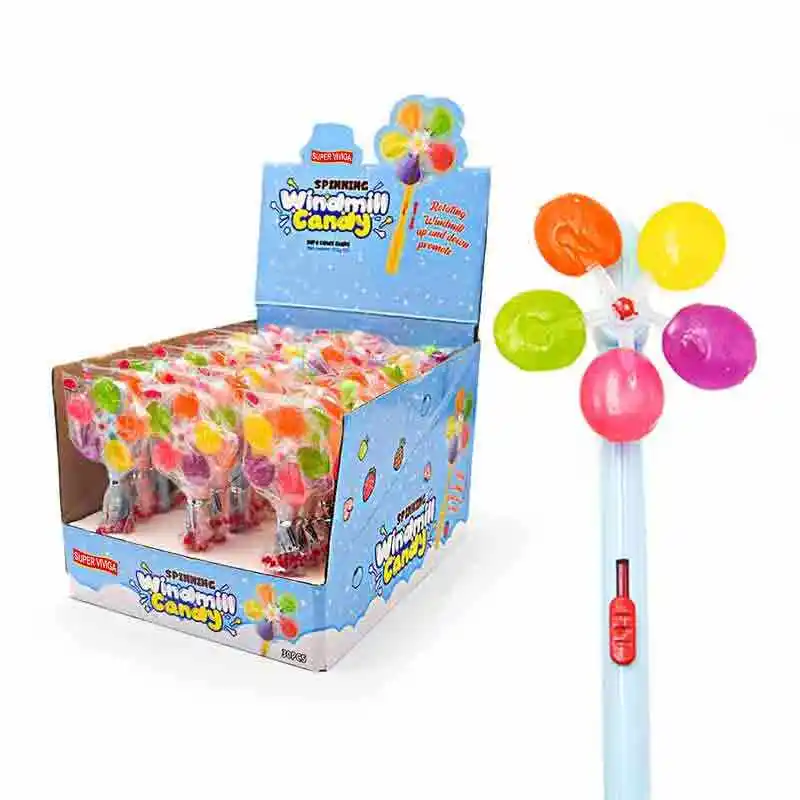 Wholesale Custom Halal Fruit Sweet Candy Spin  Windmill Whistle Lollipop Candy Toys