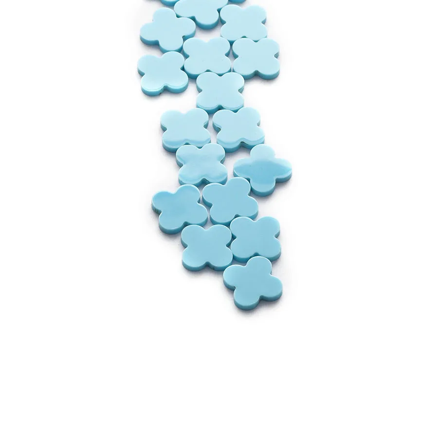 Natural blue agate stone Factory processing, cutting Smooth flat Four leaf clover shape blue onyx for jewelry synthesis