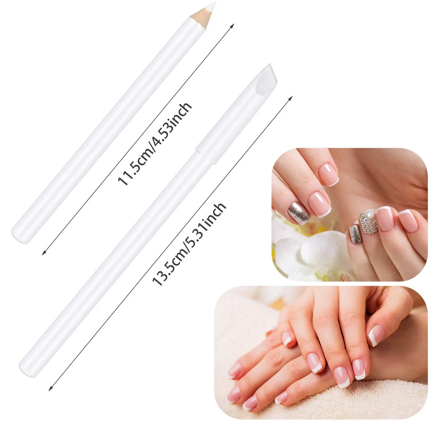 2021 3 Pieces White Nail Pencil 2-in-1 Nail Whitening Pencils Nail Art Pencils with Cuticle Pusher
