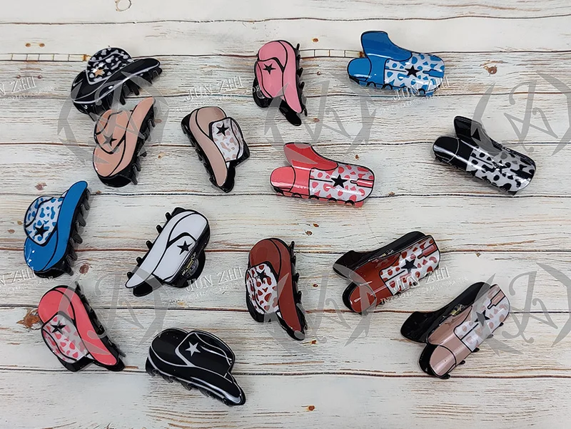 Girl Cowboy Acrylic Hat Boot Hair Clip