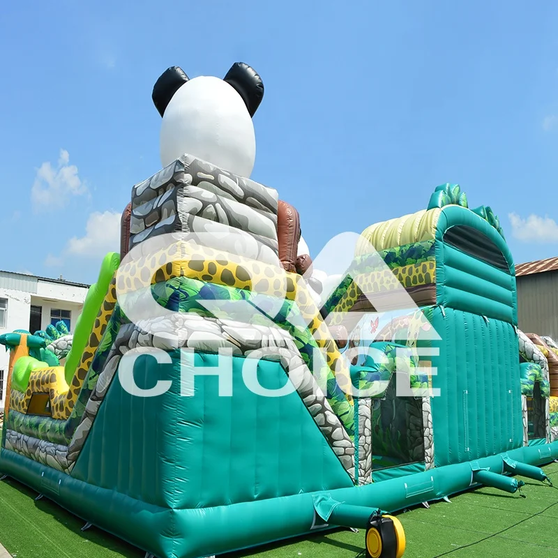 Sports Jungle Adventure Challenge Indoor Outdoor Children Inflatable Playground Inflatable Animals Panda Theme Park For Sale