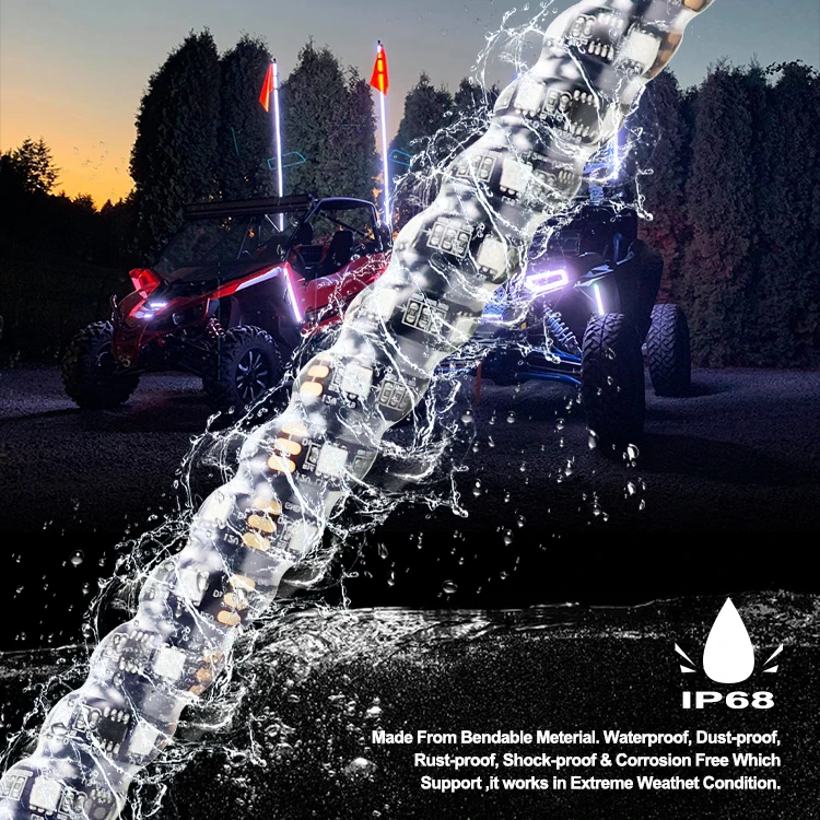 3FT 4FT 5FT Spiral LED Whip Antenna Flag Light Dream Chasing Color By Remote And APP Sync Control LED Whip For ATV UTV