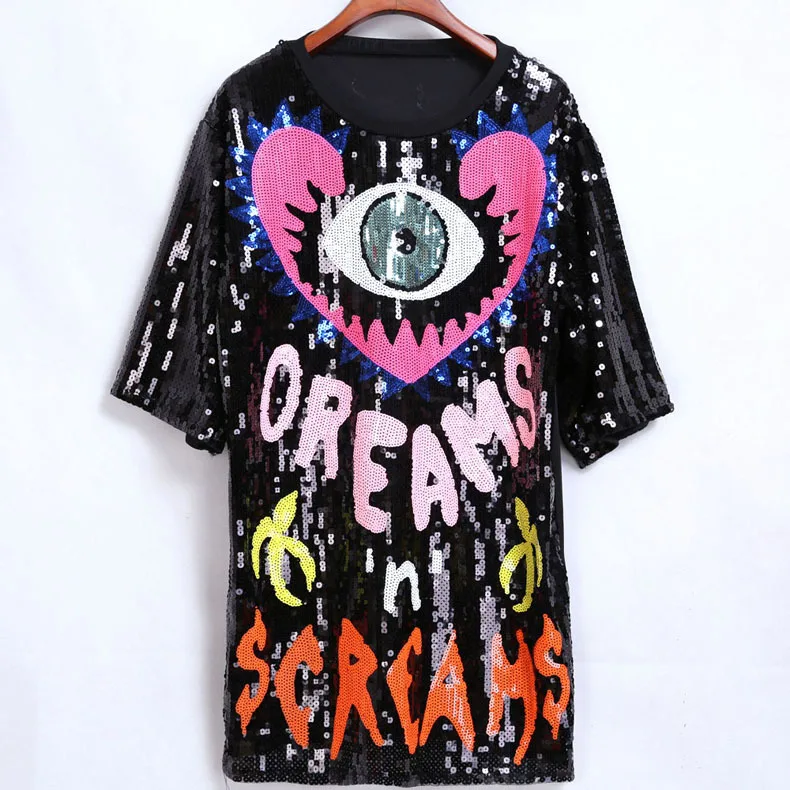 Ready TO Ship Evil Eye Jersey Sequin Dress Wholesale Ladies Shirt Shiny Woman Sequined Dresses