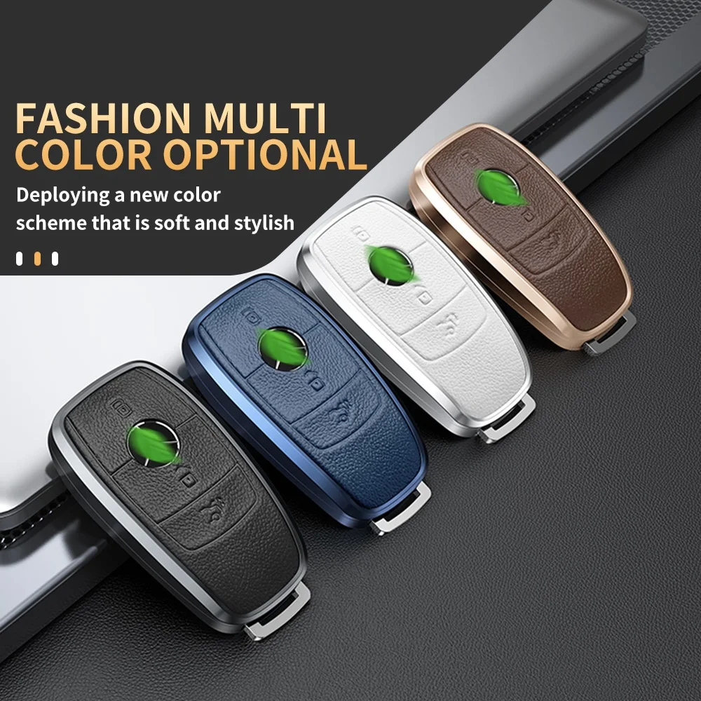 SHANCHI Aluminum Alloy Leather Car Accessories Smart Key Case Shell for Mercedes-Benz W206 W223 C300 S500 Metal Car Key Cover
