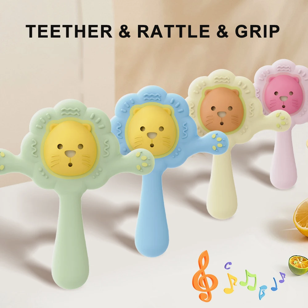 OEM/ODM  Food Grade Chewable Silicone Guitar Shaped Baby Soothing Teether Infant Teething Toy Logo Customizable