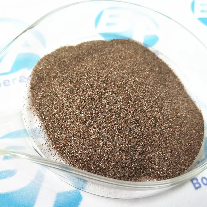 Brown fused alumina abrasive for rapid rust removal and stripping of paint