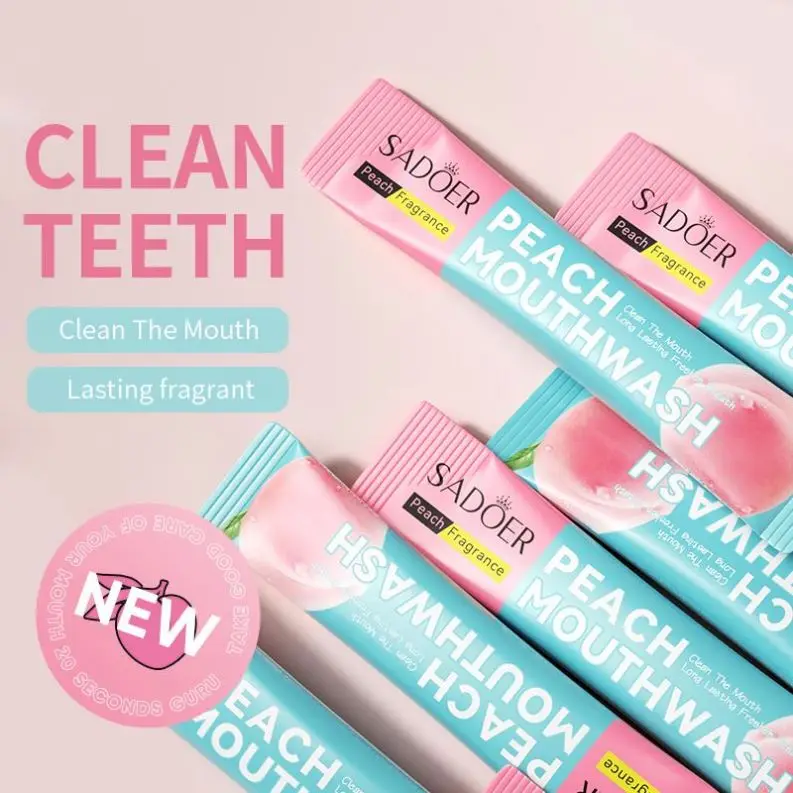 Sadoer Disposable Mouthwash Liquid Alcohol Free Organic Oral Care Natural Mint Peach Lemon Favor Mouth Wash Private Label