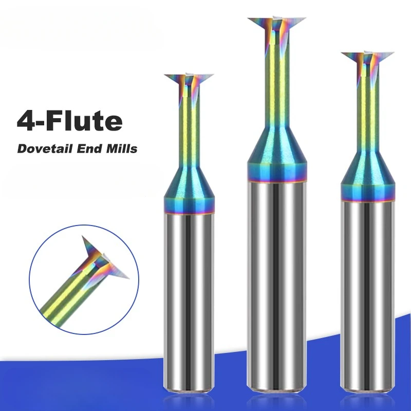Tungsten Steel Carbide HRC60 4-Flute Dovetail Milling Cutter 30/45/60 for Aluminum CNC Mechanical Processing End Mill