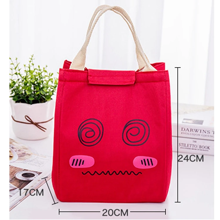 daily use cartoon canvas waterproof insulation design school kids cute thermal lunch cooler bag