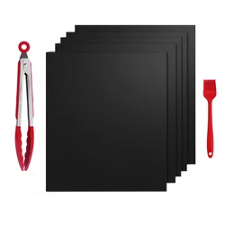 BBQ Accessories Reusable Non-stick PTFE Oven Liner 0.4mm thick barbecue mat Oil brush clip tong BBQ grill mat set