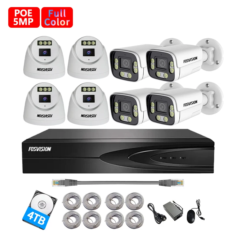 fosvision new product 5mp Ip Poe Nvr CCTV Camera System Camera Kit Set 8 Channel Nvr Home Security Cctv System 4HDD