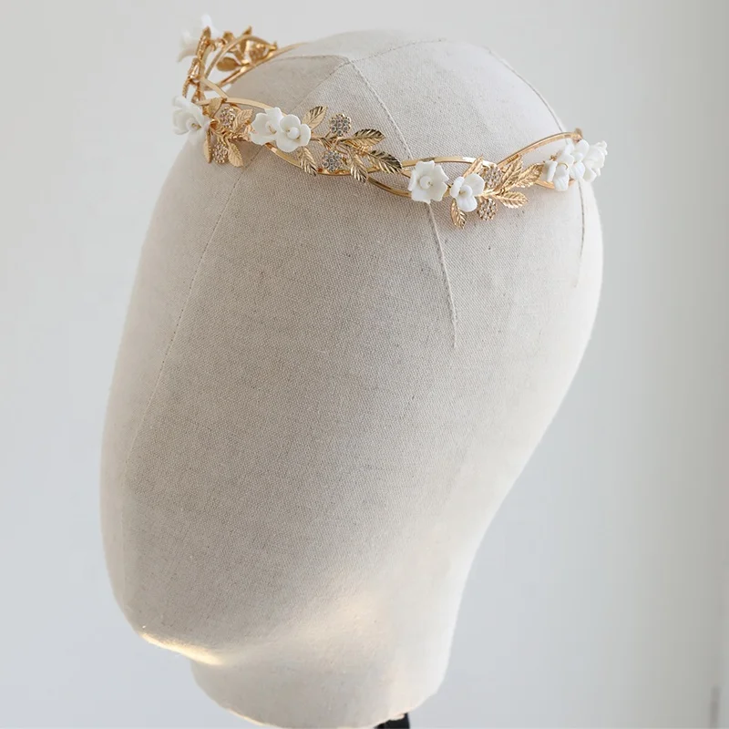 Vintage Boho Style Copper Leaf Zircon Bridal Tiara Crown Wedding Anniversary Party Hairband Accessories Jewelry