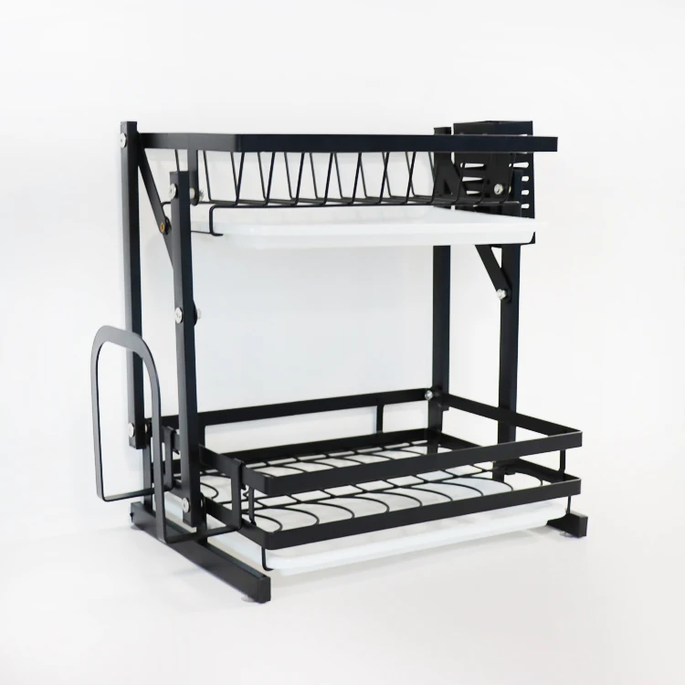 Drying With Tray 2 Tier Fold able Bowl Folding Wall Mounted Stainless Steel Over Sink Hanging Dish Rack Kitchen