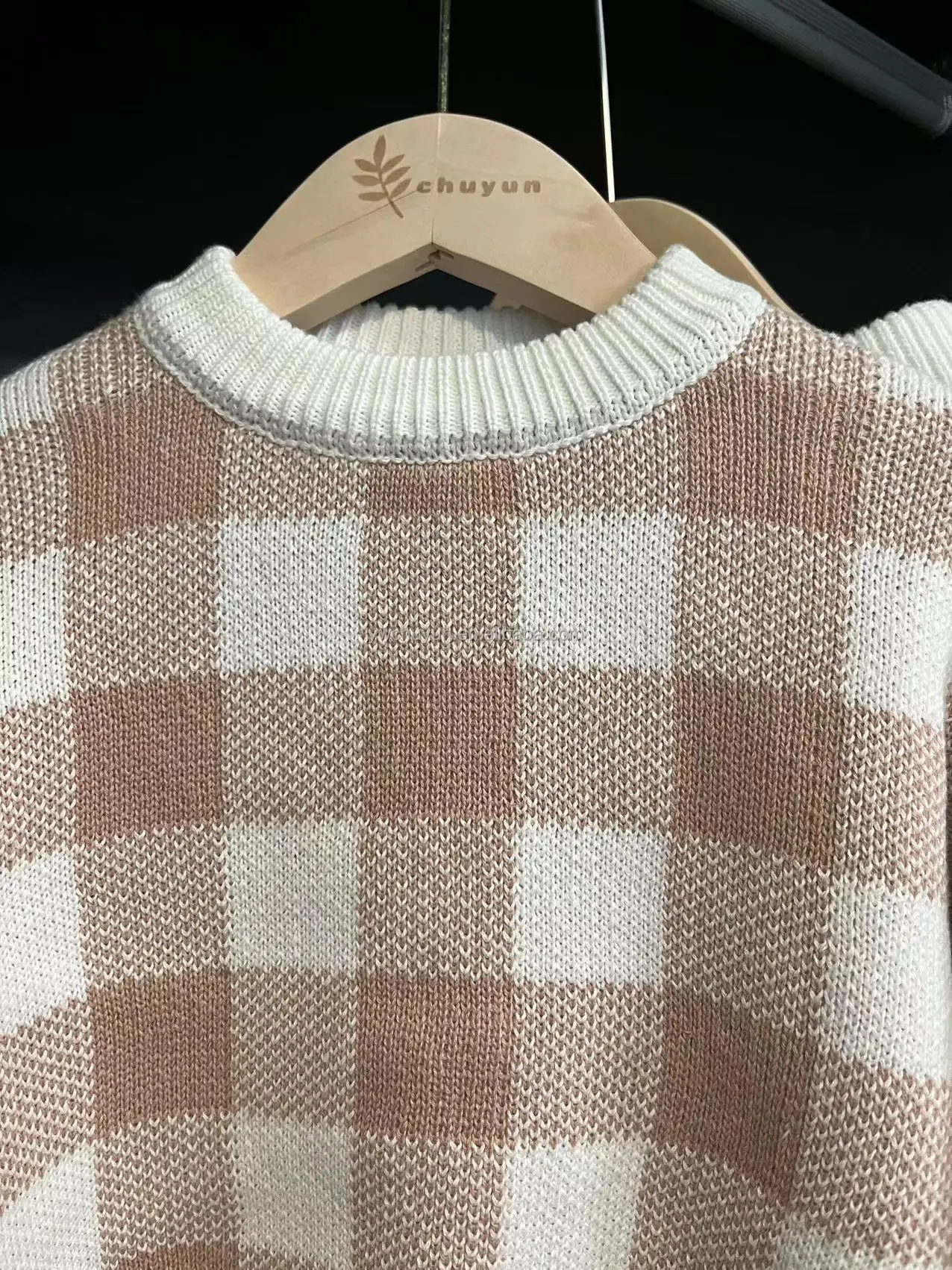 Cotton Yarn Checkers Winter Autumn Casual Lounge Suits Children Baby Knit Sweater Set