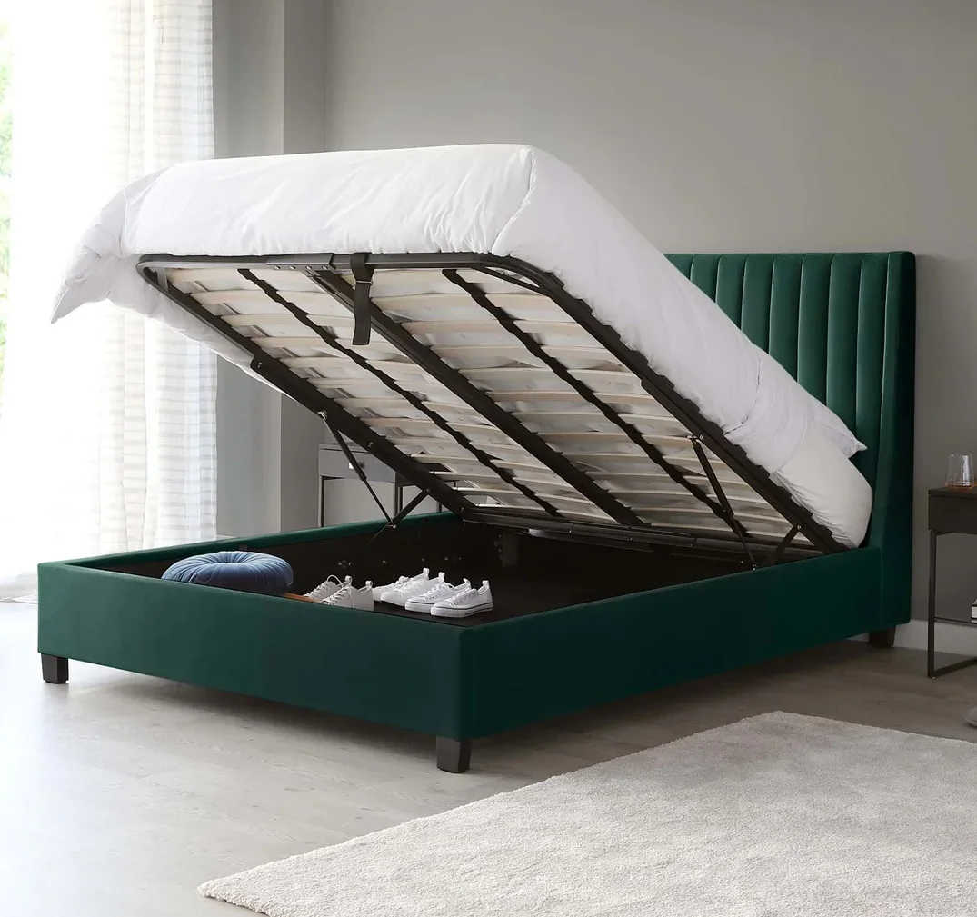 Modern king size velvet ottoman bed frame with storage