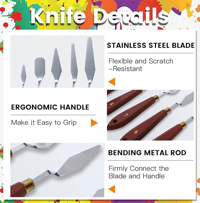 Professional Wood Stainless Steel Paint Knife Set Spatula Palette Knife For Oil Painting