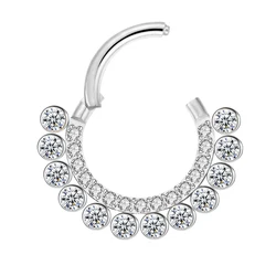 G23 Titanium front CZ setting with gem ball side welded Segment Ring Hoop Ear Cartilage Nose Jewelry