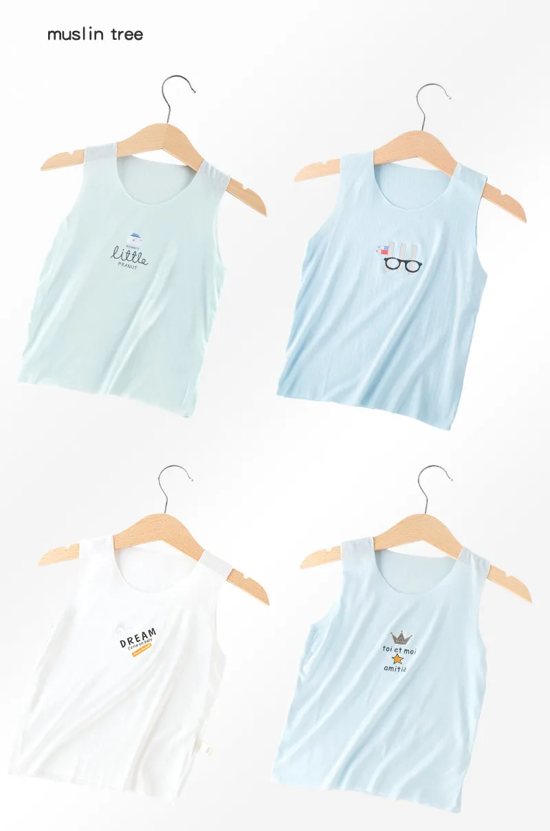 
Muslin tree regenerated cellulose fiber baby white girls kids vest 
