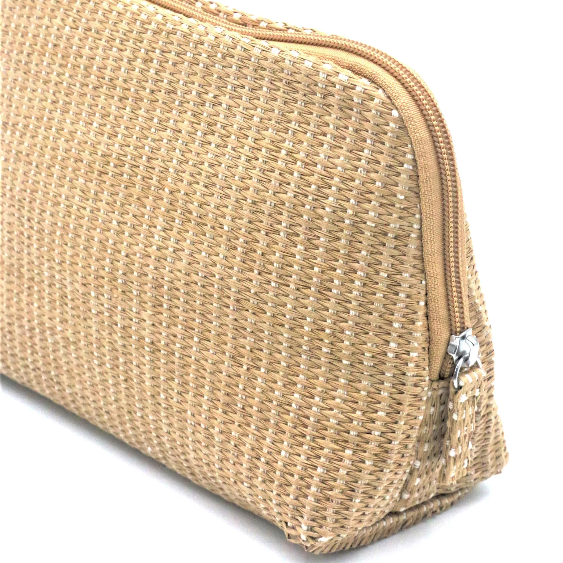 Hot Sale Eco-friendly Paper Straw Natural Beauty Cosmetic Bag Popular Shell Shape Woven Straw Paper Makeup Zipper Pouch Bag
