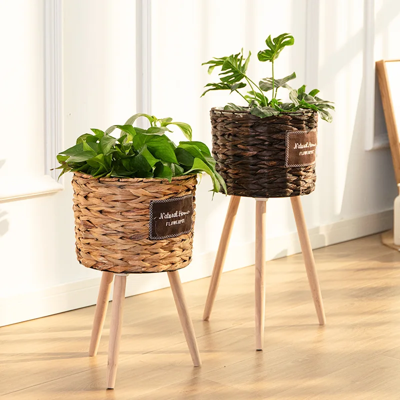 Hot Flower Pot Woven Rattan Nordic Luxury Cheap Indoor Decor Modern Big Large Wood Stand Plant Garden Planters Flower Pots For Plant