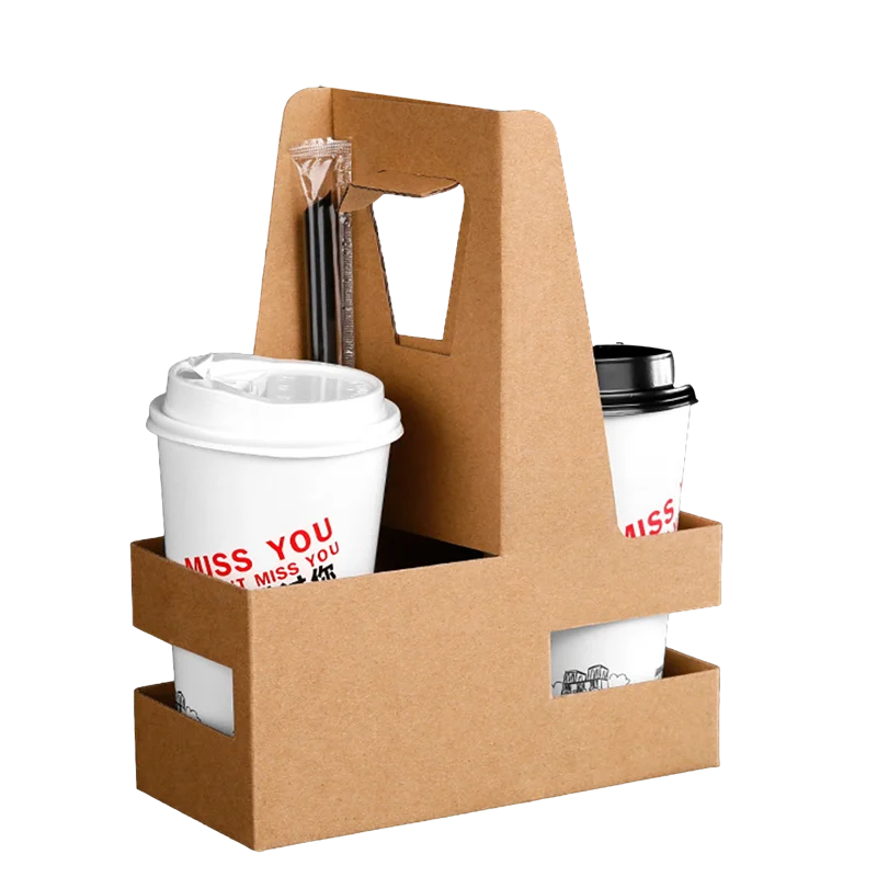 Hot sell disposable double wall paper coffee takeaway cup holder with paper bag for hot drinks