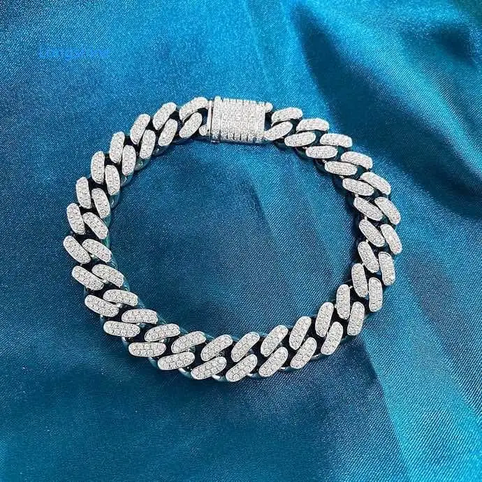 Fashion Leading Hip Hop Jewelry Iced Out Cuban Link Chains Bracelets For Men Natural Diamond 18K Gold Bracelet