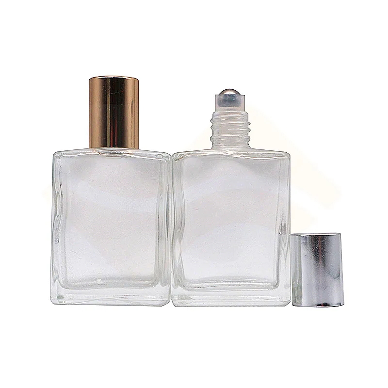 10 ml 15ml Mini Square Rectangular Shape Clear Glass Roll on Bottle with Stainless Steel Roller Ball