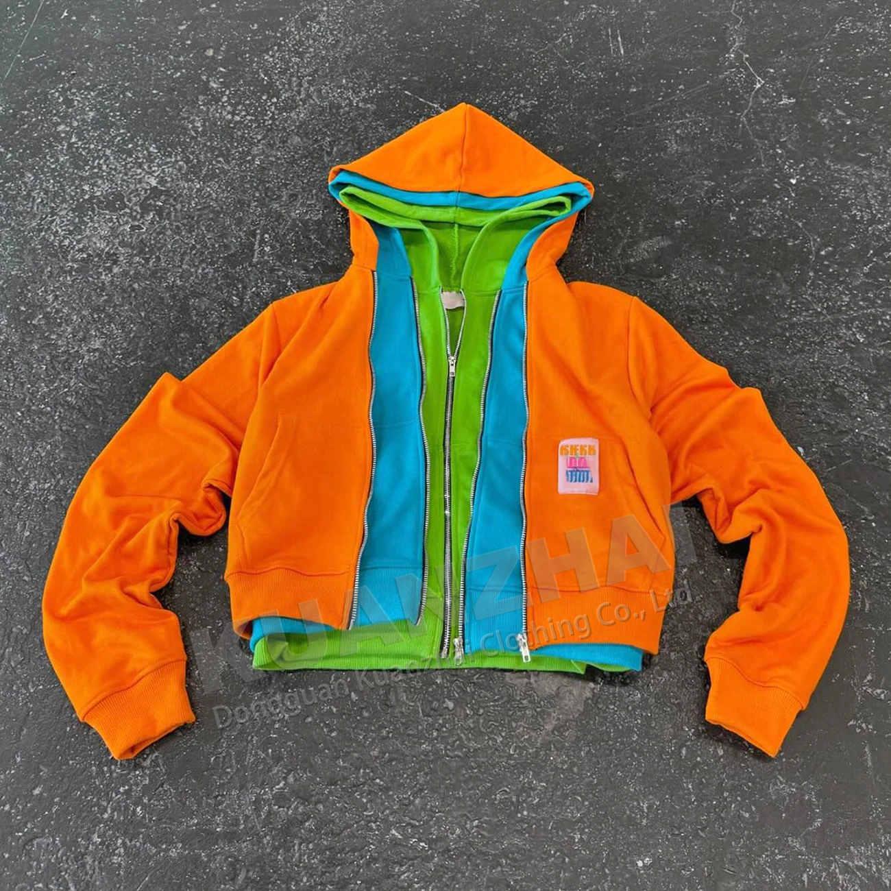Custom manufacturer y2k streetwear plain blanks cropped zipper jackets boxy french terry man double triple zip up hoodie for men