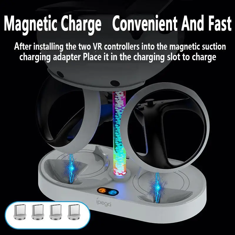 For PSVR2 Rainbow LED Charging Dock PS5 VR Controllers Charger stand with Helmet Headphone Storage Rack