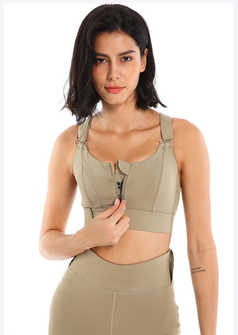 Women Front Zipper High Support Running Workout Bras Adjustable Strap Shockproof Gym Fitness sports bra