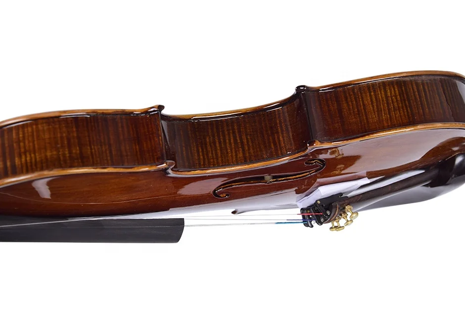 OEM professional China made high end solid spruce wood maple wood glossy 4/4 size violin with rosin bow case