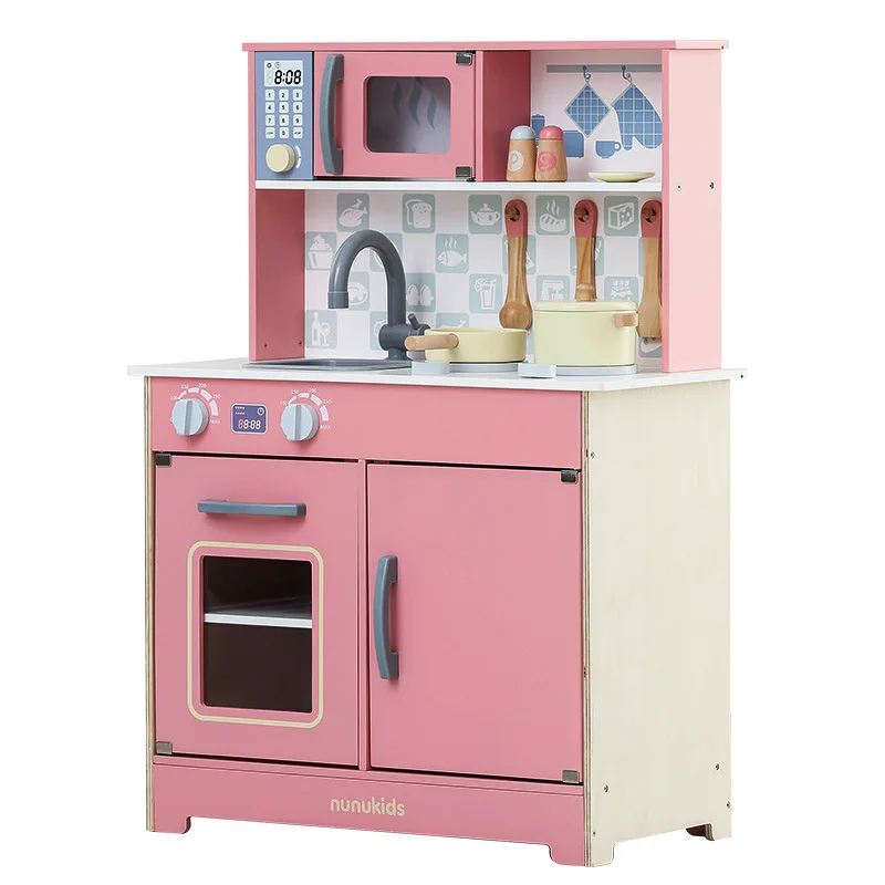 Large size Simulation Wooden Kitchen Cooking Game Toy Microwave Oven Education Play House Kitchen Toys for Kids Gifts