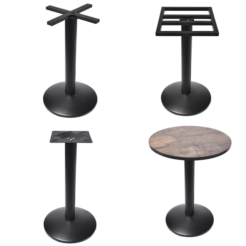 Low price iron stamping round base dining table coated black for restaurant