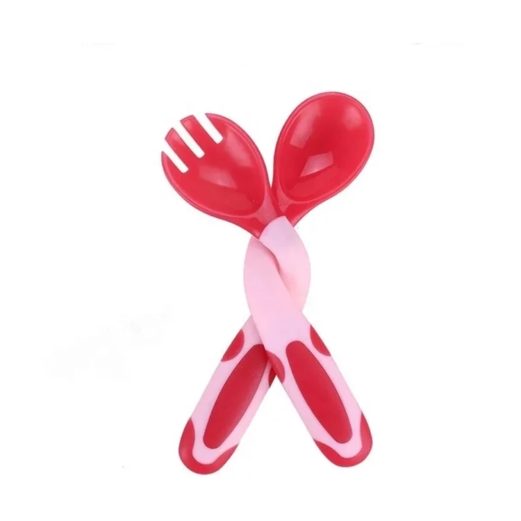 Red Blue Temperature Sensing Baby PP Plastic BPA Free Fork And Spoon