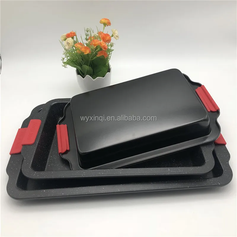 Nonstick Cookie Sheet Pan Carbon Steel Marble coating with silicone handle  Baking Pan