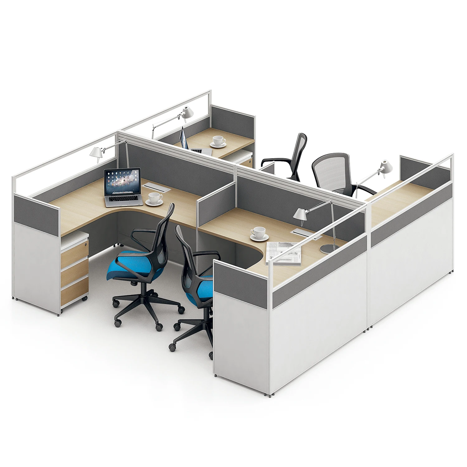 Modern open saving space cubic 4 people office partition corner workstation