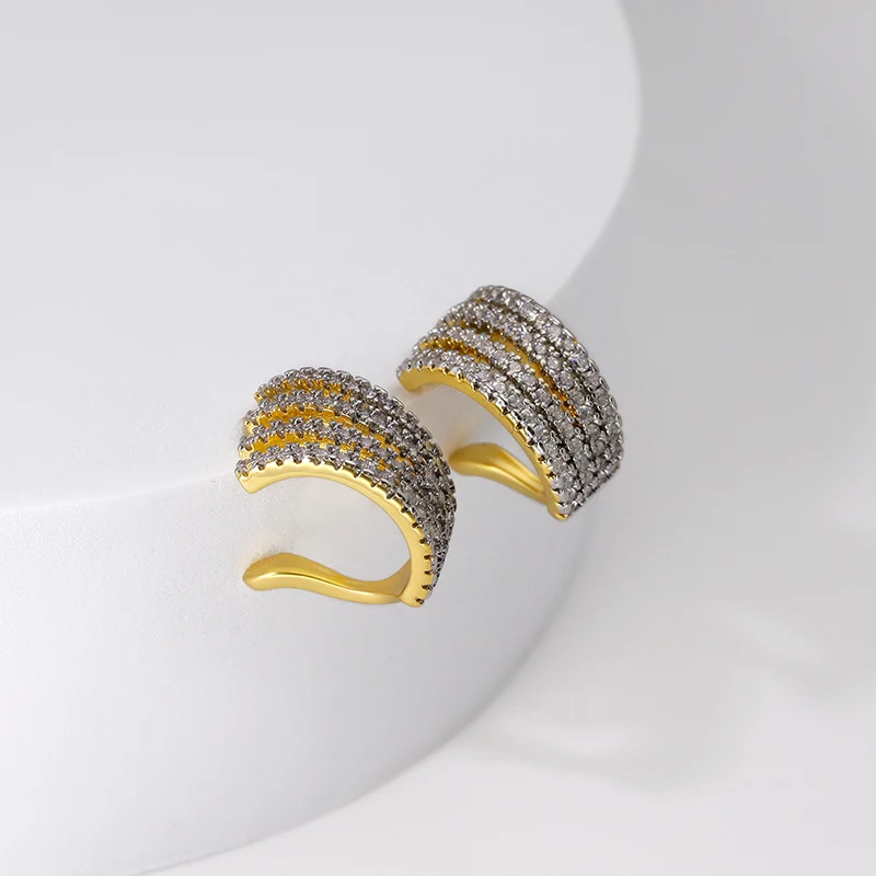 New Fashion Charm Copper CZ Multi-layer Ear Cuff Clip Earrings Female Trendy Zircon Stackable Ear cuffs No Pierced Jewelry