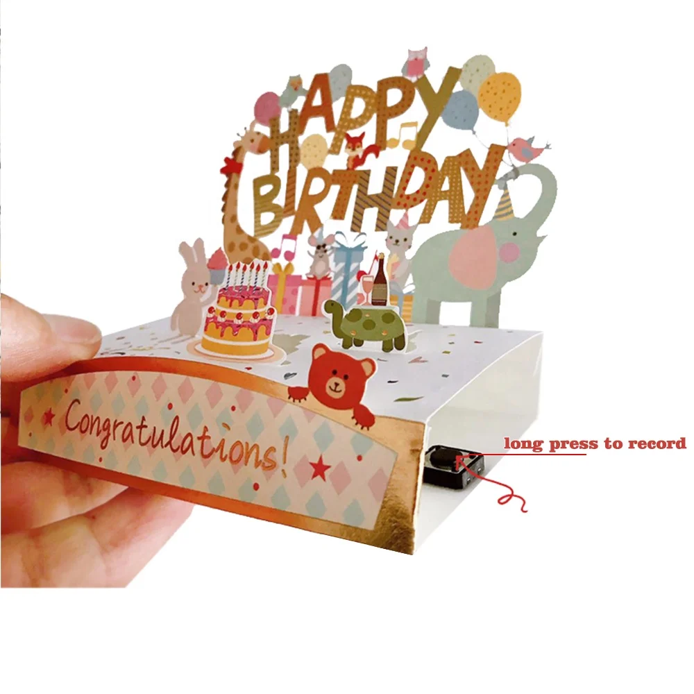 Recordable Birthday 3D Pop Up Happy Birthday Greeting Card Voice Recorder Gift Card
